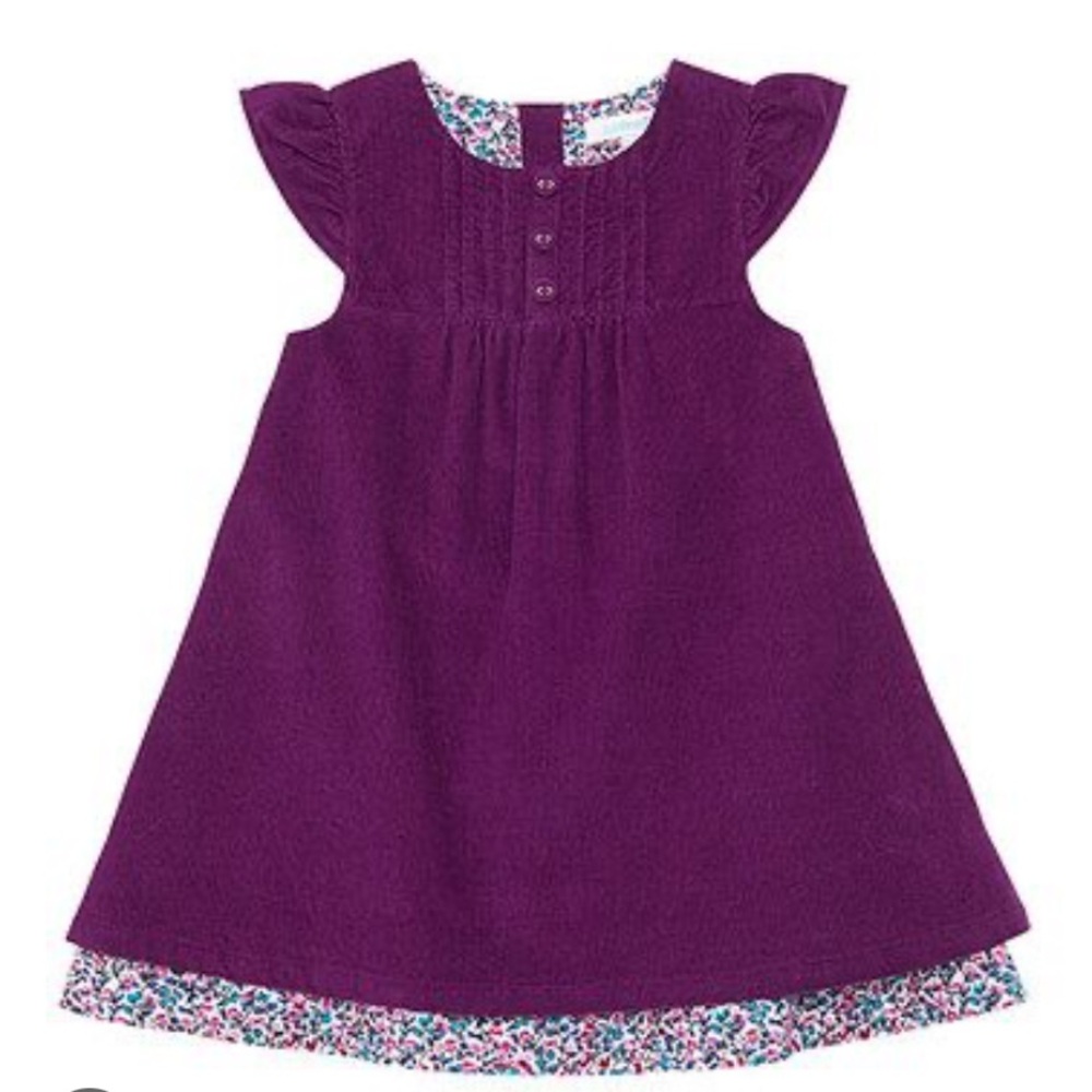 💜 Jojo maman Bebe Purple Corduroy Dress with floral trim